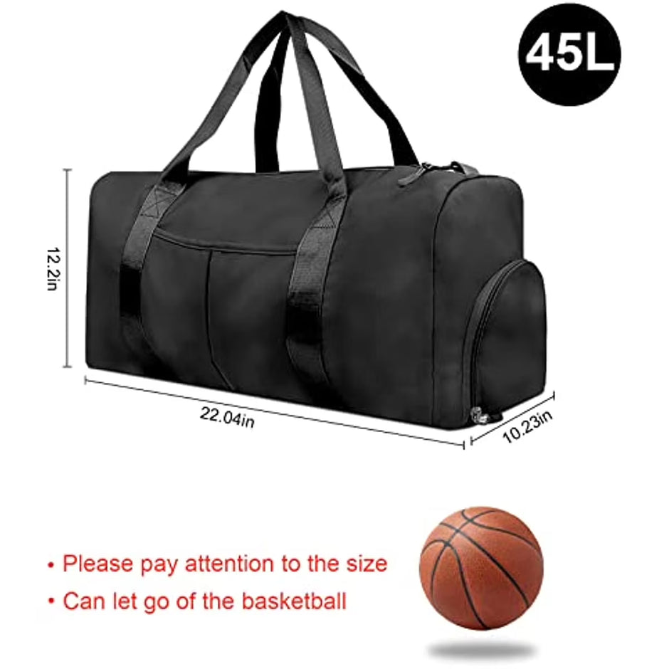 Sports Gym Bag Travel Duffel Bag Waterproof Weekender Overnight Tote Carry on Bag with Wet Pocket & Shoes Compartment for Men Women Lightweight Adjustable Strap Black