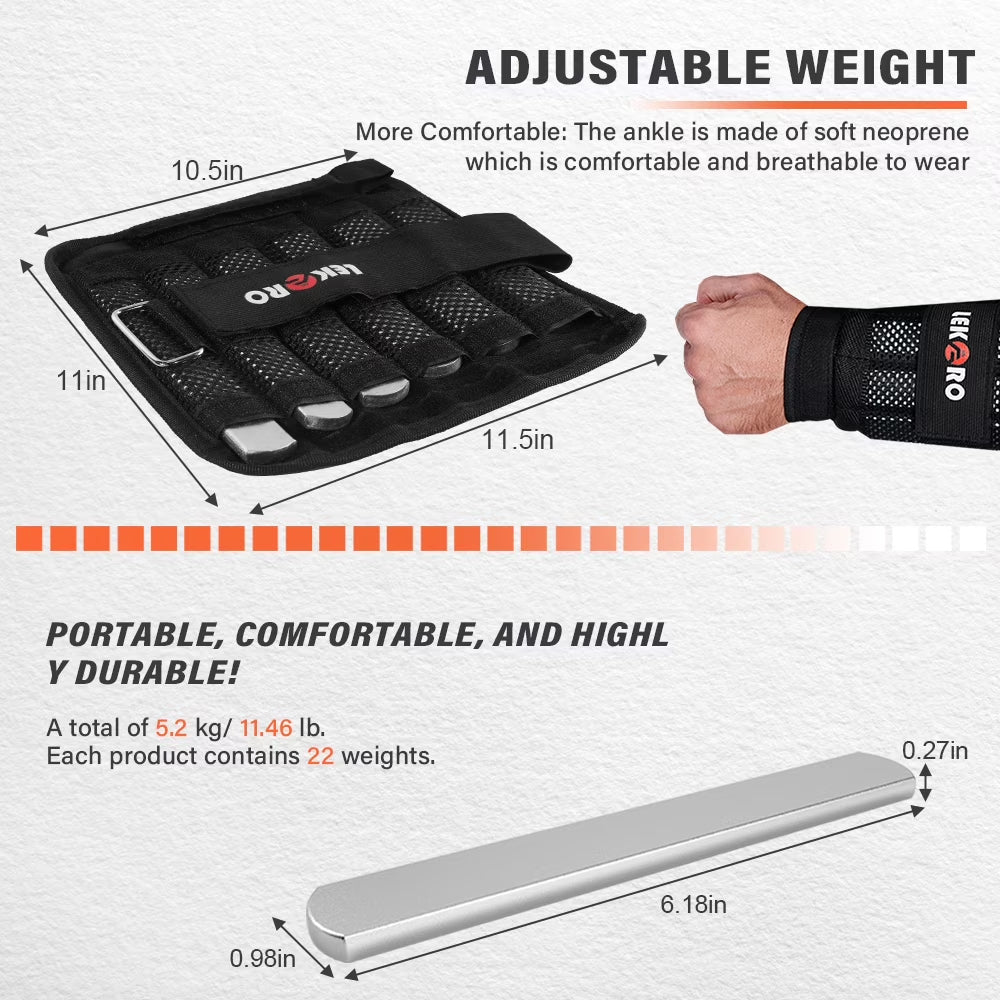 LEKÄRO Wrist Arm Weights, Adjustable Wrist Weights, Removable Wrist Ankle Weights for Men Women, for Fitness, Walking, Jogging, Workout, Running, 1Pair 2 Pack