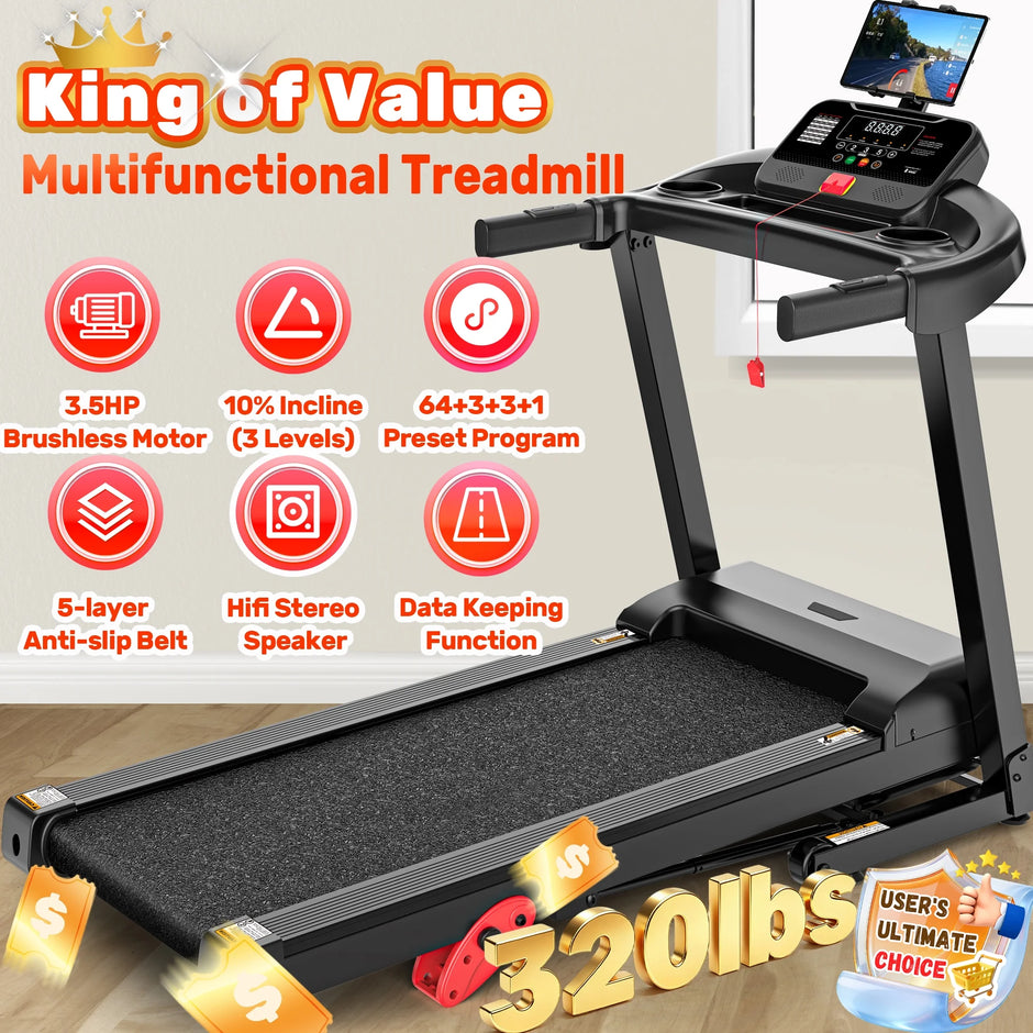 300 Lbs Capacity Treadmill for Home, 3.5HP Folding Treadmill W/ 71 Preset Workouts, APP with Free Train Courses, Dual Hifi Speakers, Exercise Equipment for Walking, Jogging, Running