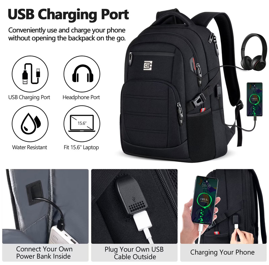 Laptop Backpack with USB Charging Port Water Resistant Backpacks for Adults Work Business Laptop Backpack for Men