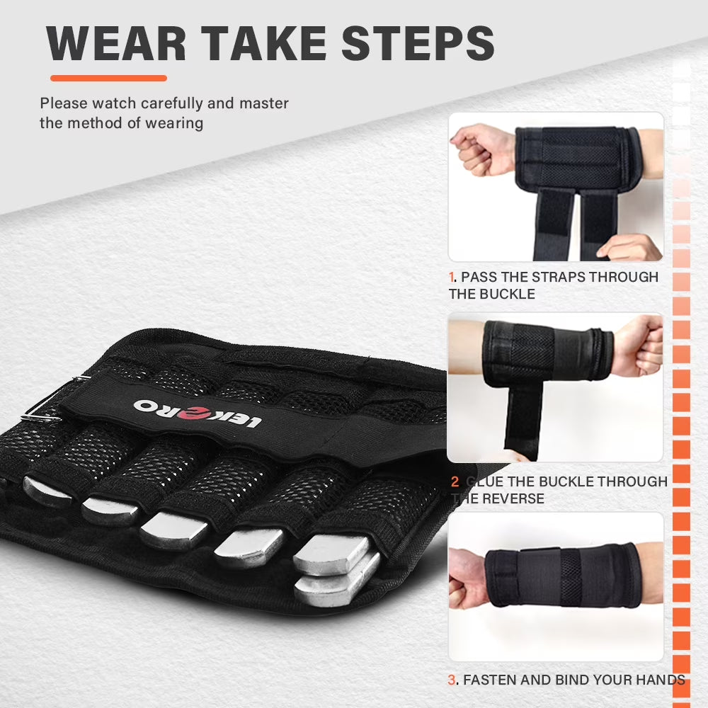 LEKÄRO Wrist Arm Weights, Adjustable Wrist Weights, Removable Wrist Ankle Weights for Men Women, for Fitness, Walking, Jogging, Workout, Running, 1Pair 2 Pack