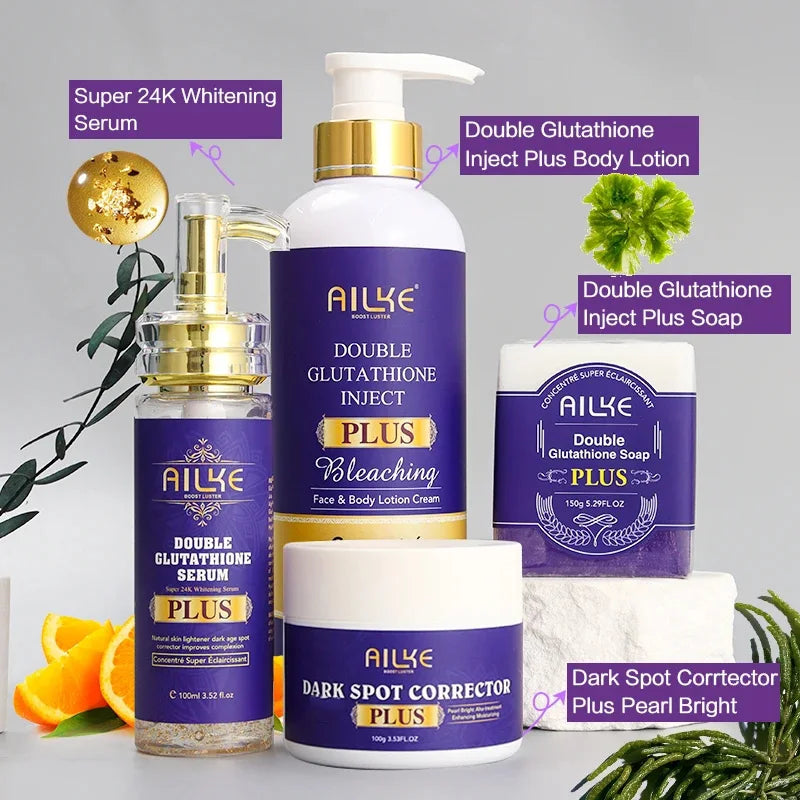 Double Glutathione plus Whitening Skin Care Set, Moisturizing, Reduce Dark Spots, Freckles, Melasma, Hyperpigmentation