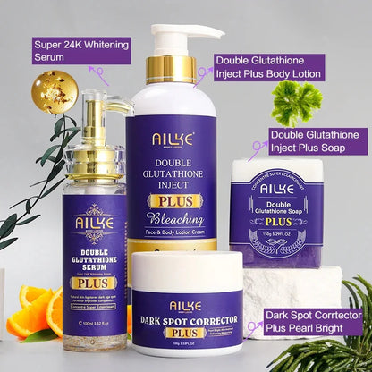 Double Glutathione plus Whitening Skin Care Set, Moisturizing, Reduce Dark Spots, Freckles, Melasma, Hyperpigmentation