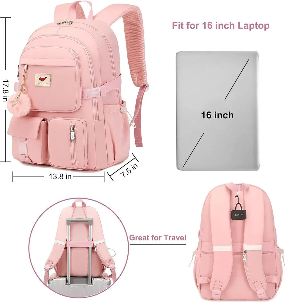 Laptop Backpack 15.6 Inch Kids Elementary Middle High School Bag College Backpacks anti Theft Travel Back Pack Large Bookbags for Teens Girls Women Students (Pink)