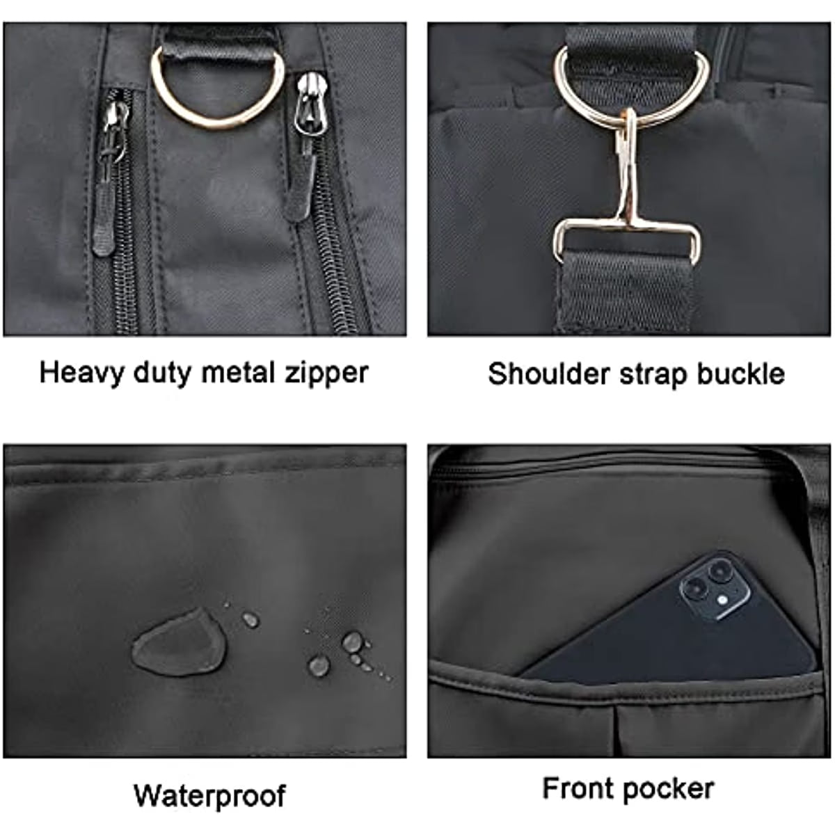 Sports Gym Bag Travel Duffel Bag Waterproof Weekender Overnight Tote Carry on Bag with Wet Pocket & Shoes Compartment for Men Women Lightweight Adjustable Strap Black