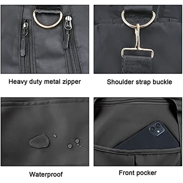 Sports Gym Bag Travel Duffel Bag Waterproof Weekender Overnight Tote Carry on Bag with Wet Pocket & Shoes Compartment for Men Women Lightweight Adjustable Strap Black