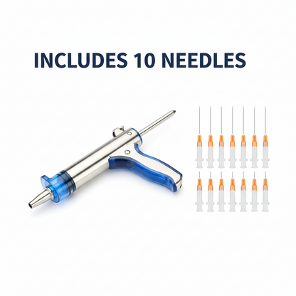Veterinary Continuous Syringe Gun – Adjustable Dose Animal Injector with 10 Needles