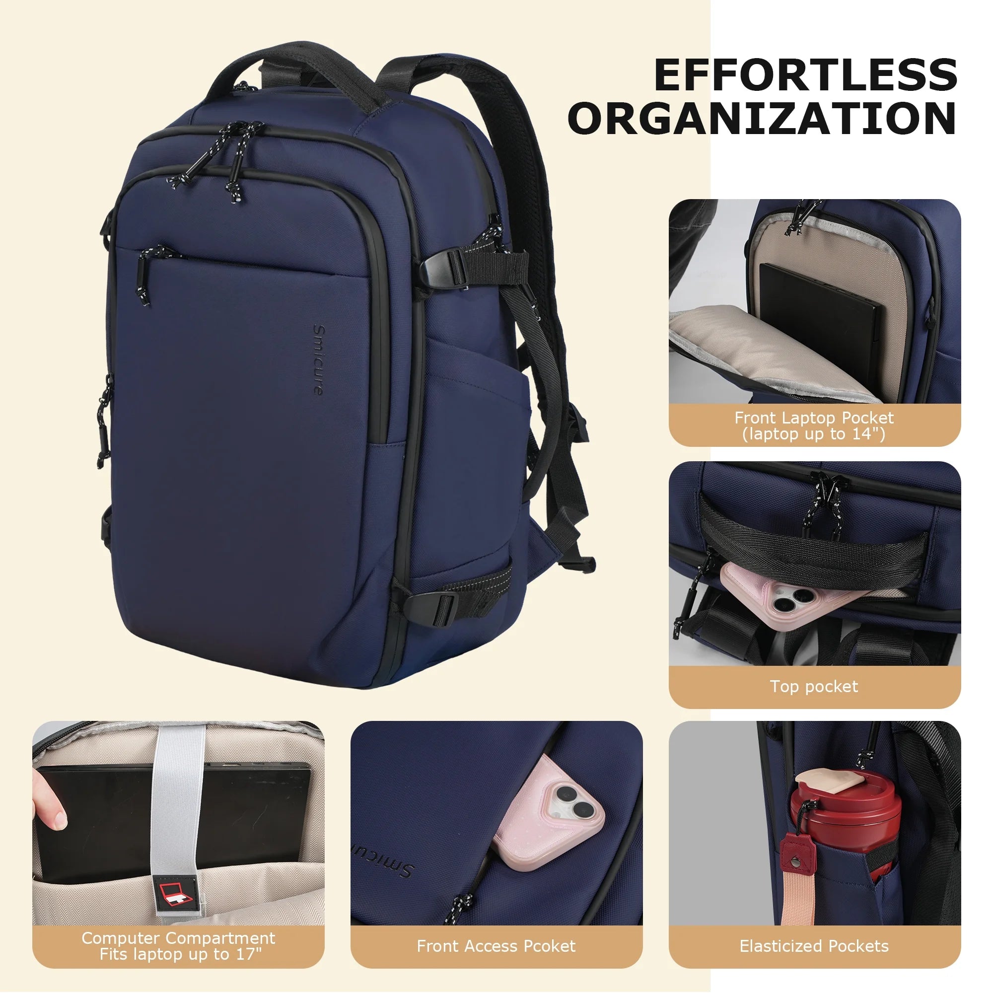Travel Carry on Backpack Laptop Business 18 Inch Business anti Theft Slim Water Resistant Sturdy College Computer Bag.Blue