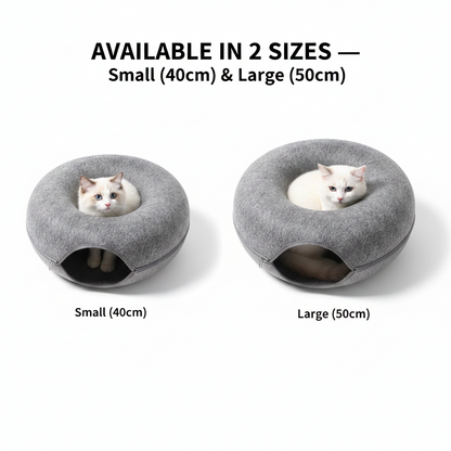 Donut Cat Tunnel Bed & Cave – Natural Felt Pet House with Interactive Toy for Cats