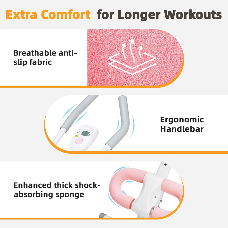 Ab Machine for Home Gym, Adjustable Ab Workout Equipment with LCD Display, Foldable Core Trainer, 440 Lbs Capacity, Pink