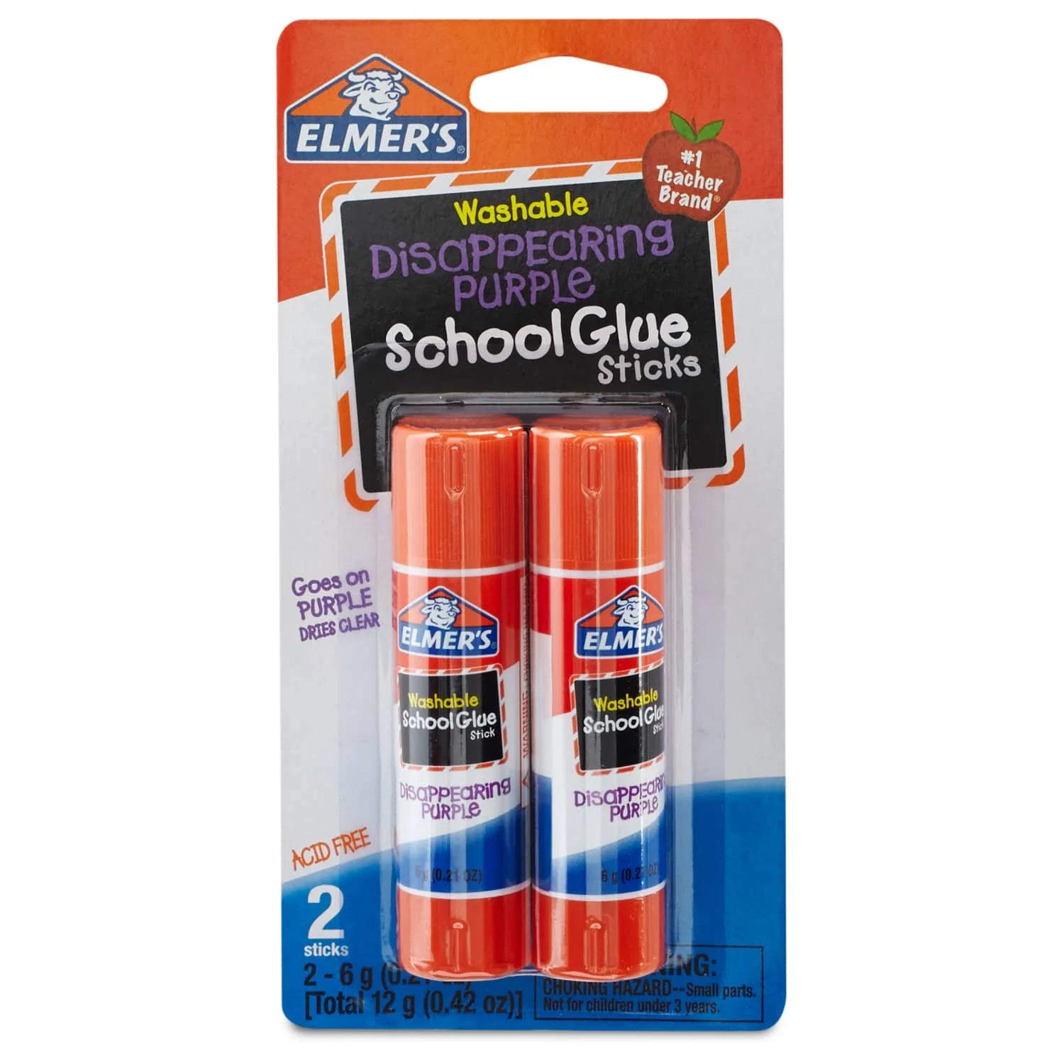 Disappearing Purple School Glue Sticks, Washable, 2 Count