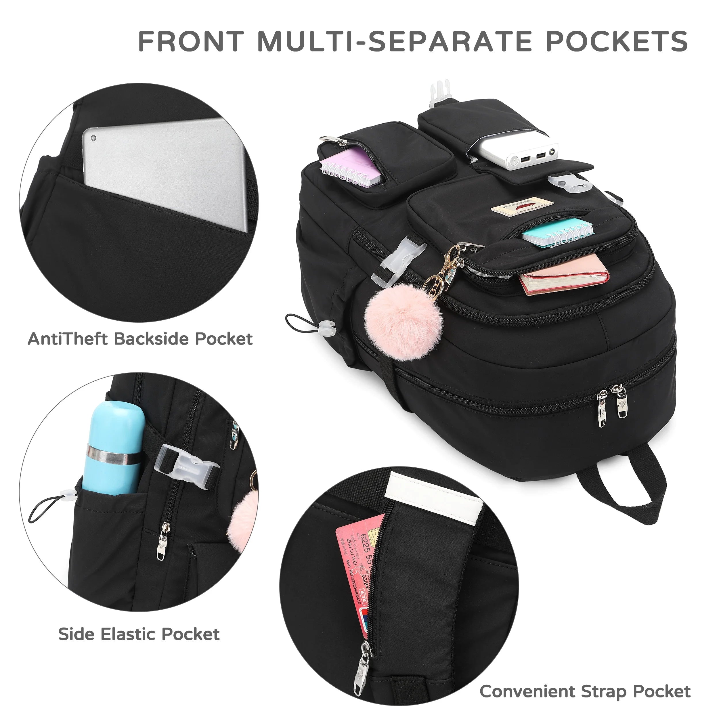 Laptop Backpack 15.6 Inch Kids Elementary Middle High School Bag College Backpacks anti Theft Travel Back Pack Large Bookbags for Teens Girls Women Students (Black)