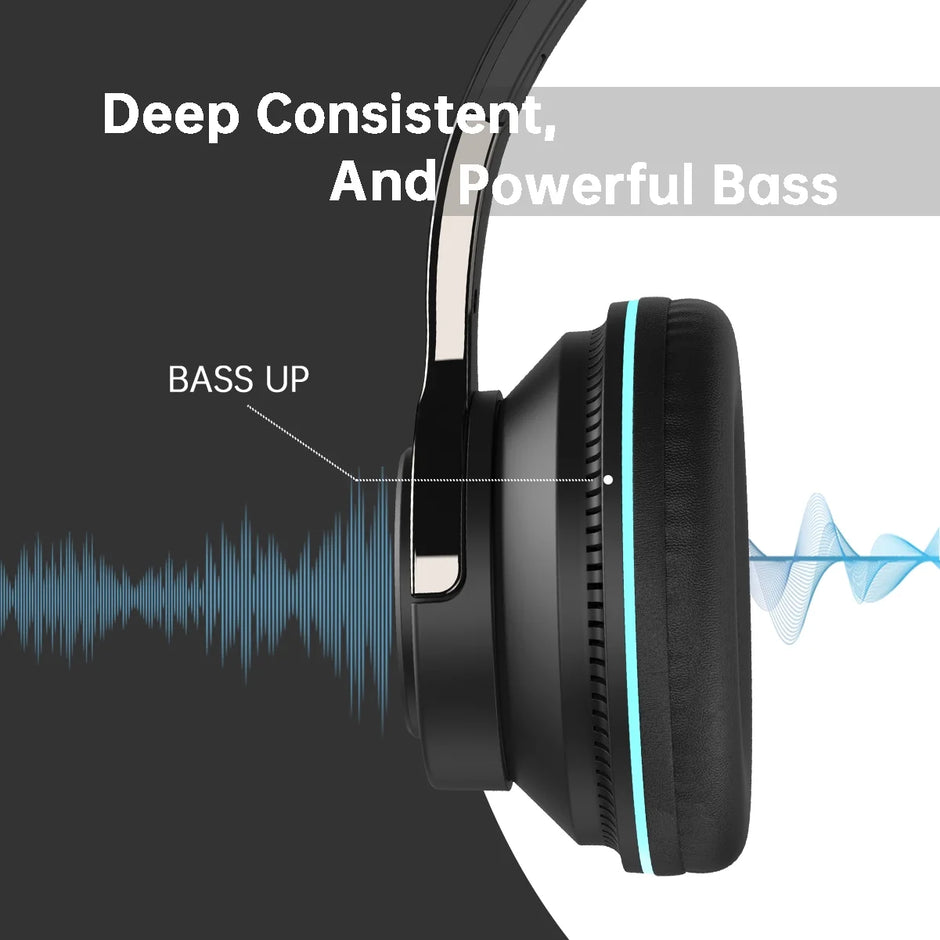 Wireless On-Ear Headphone, Upgrade Bass Hifi Stereo Heaset, Foldable, Noise Isolating over Ear Headphone W/ Microphone and Volume Control, for Computer Laptop Cell Phone,Black