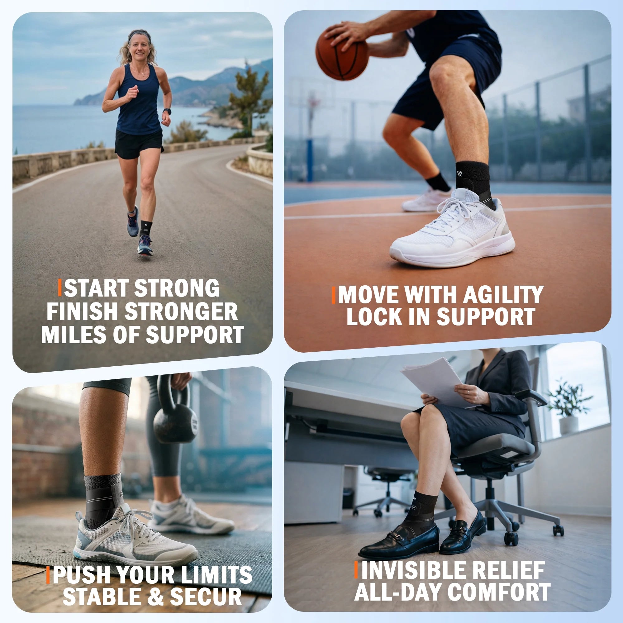Professional Ankle Brace for Weightlifting & Gym, 7-Zone Ankle Support with Stability Strap, Replaces Bulky Ankle Weights，Black