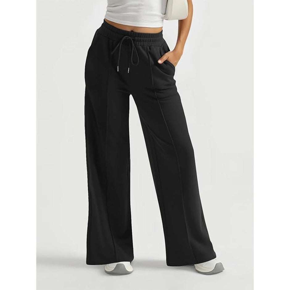 Yoga Sweatpants High Waisted for Women Elastic Elevated Seams Wide Leg Lightweight Drawstring Loose Joggers Long Pants with Pockets