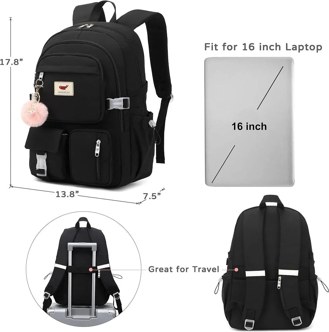 Laptop Backpack 15.6 Inch Kids Elementary Middle High School Bag College Backpacks anti Theft Travel Back Pack Large Bookbags for Teens Girls Women Students (Black)