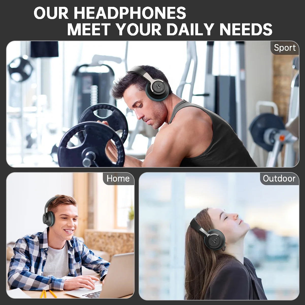Wireless On-Ear Headphone, Upgrade Bass Hifi Stereo Heaset, Foldable, Noise Isolating over Ear Headphone W/ Microphone and Volume Control, for Computer Laptop Cell Phone,Black