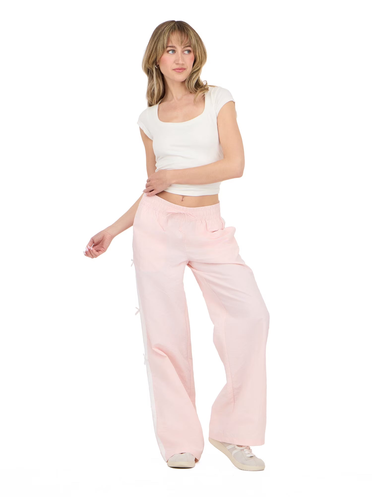 Women'S Nylon Wide Leg Pant with Side Stripes, Sizes XS-XL
