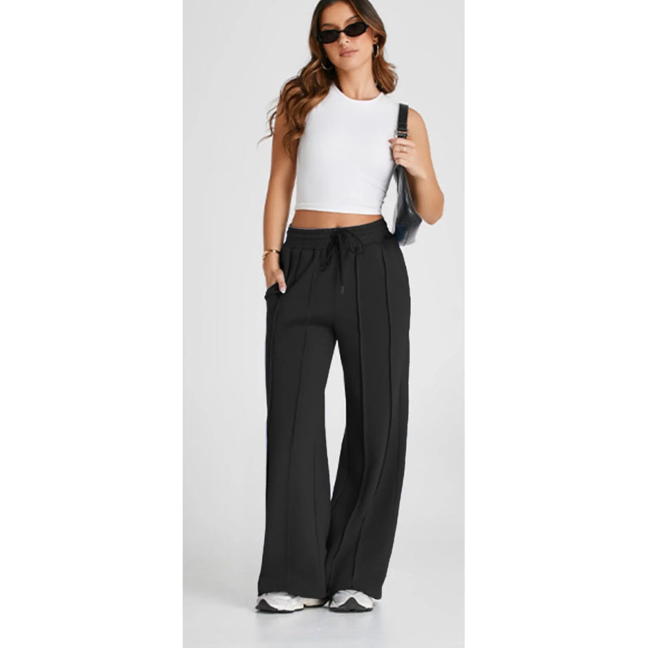 Yoga Sweatpants High Waisted for Women Elastic Elevated Seams Wide Leg Lightweight Drawstring Loose Joggers Long Pants with Pockets