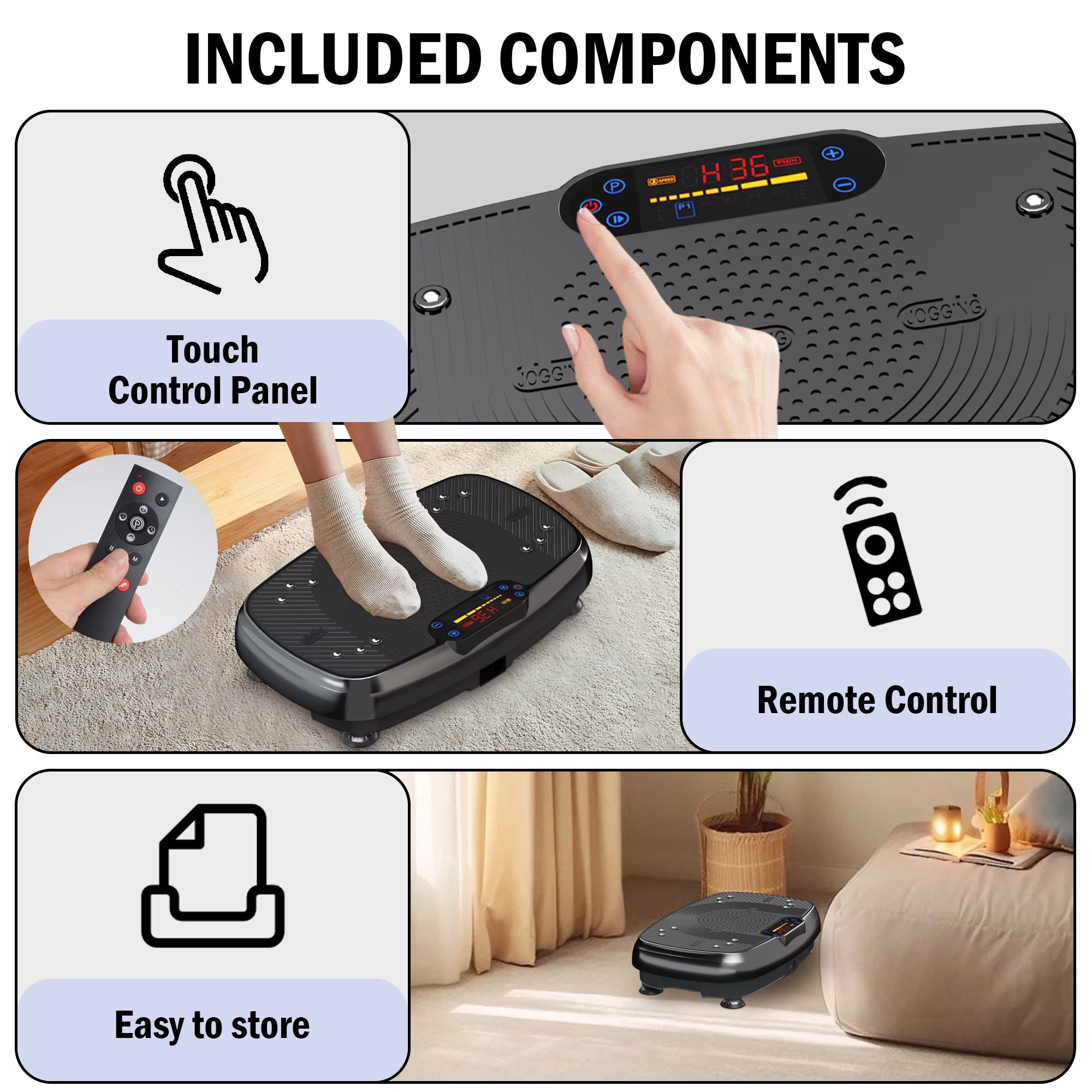 Vibration Plate Exercise Machine for Home Fitness & Whole Body Workout, 330 Lbs Capacity, with 2 Loops, 5 Resistance Bands & Remote Control