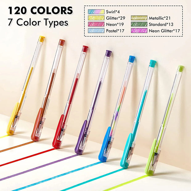 120 Unique Colors (No Duplicates) Gel Pens Colored Gel Pen Set for Adult Coloring Books Art Markers