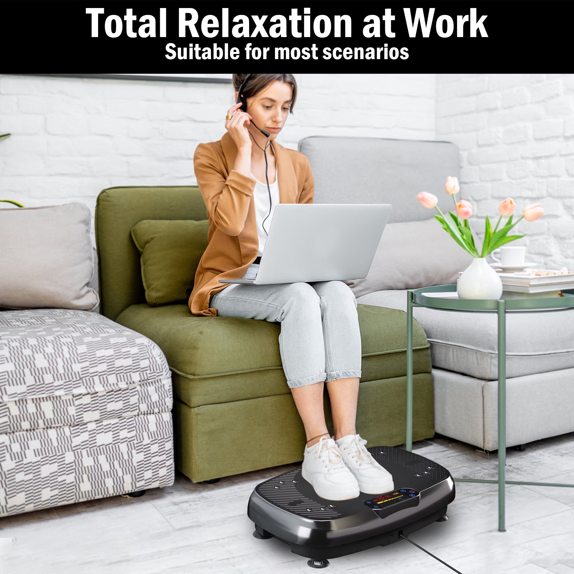 Vibration Plate Exercise Machine for Home Fitness & Whole Body Workout, 330 Lbs Capacity, with 2 Loops, 5 Resistance Bands & Remote Control