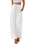 Pants for Women Wide Leg Linen Pant White Summer Casual Palazzo Flowy Pants with Pocket Drawstring Loose Lightweight Pants M