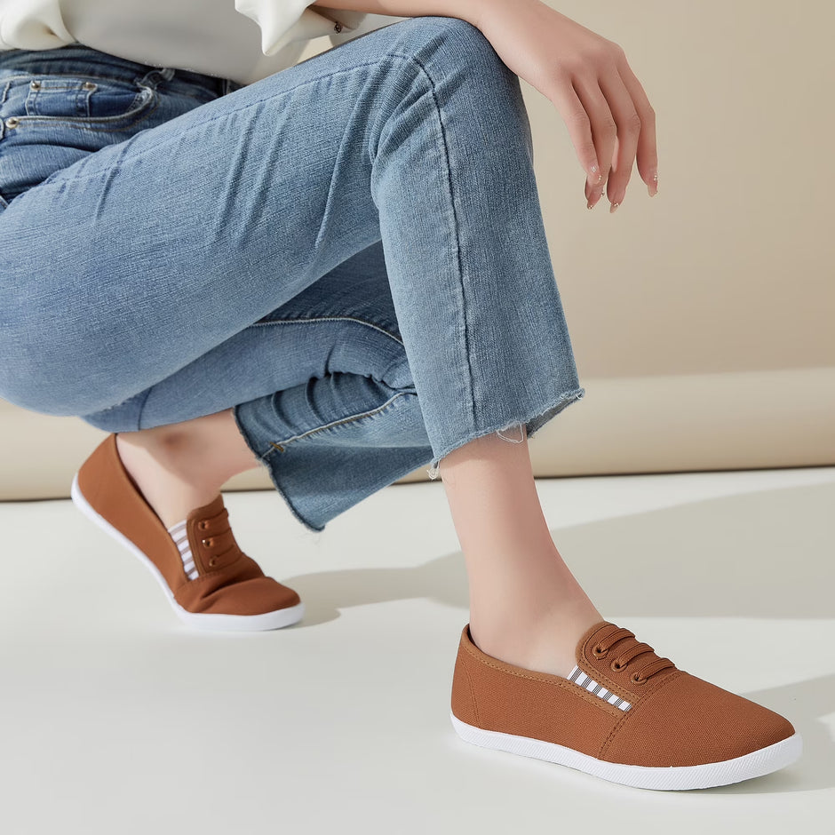 Women’S Slip on Canvas Shoes Sneakers Fashion Elastic Sneakers（Brown US10）