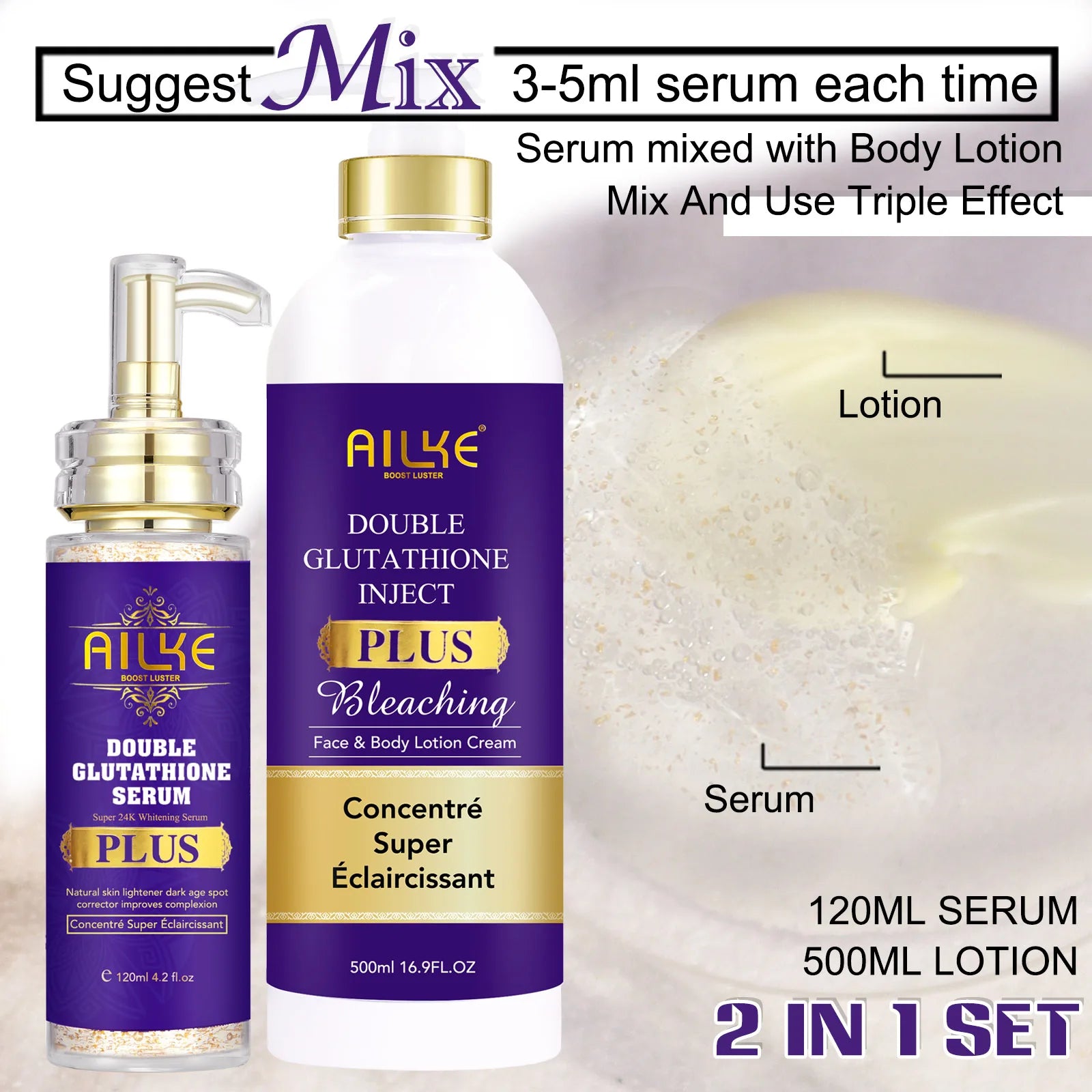 Double Glutathione plus Whitening Skin Care Set, Moisturizing, Reduce Dark Spots, Freckles, Melasma, Hyperpigmentation