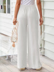 Pants for Women Wide Leg Linen Pant White Summer Casual Palazzo Flowy Pants with Pocket Drawstring Loose Lightweight Pants M