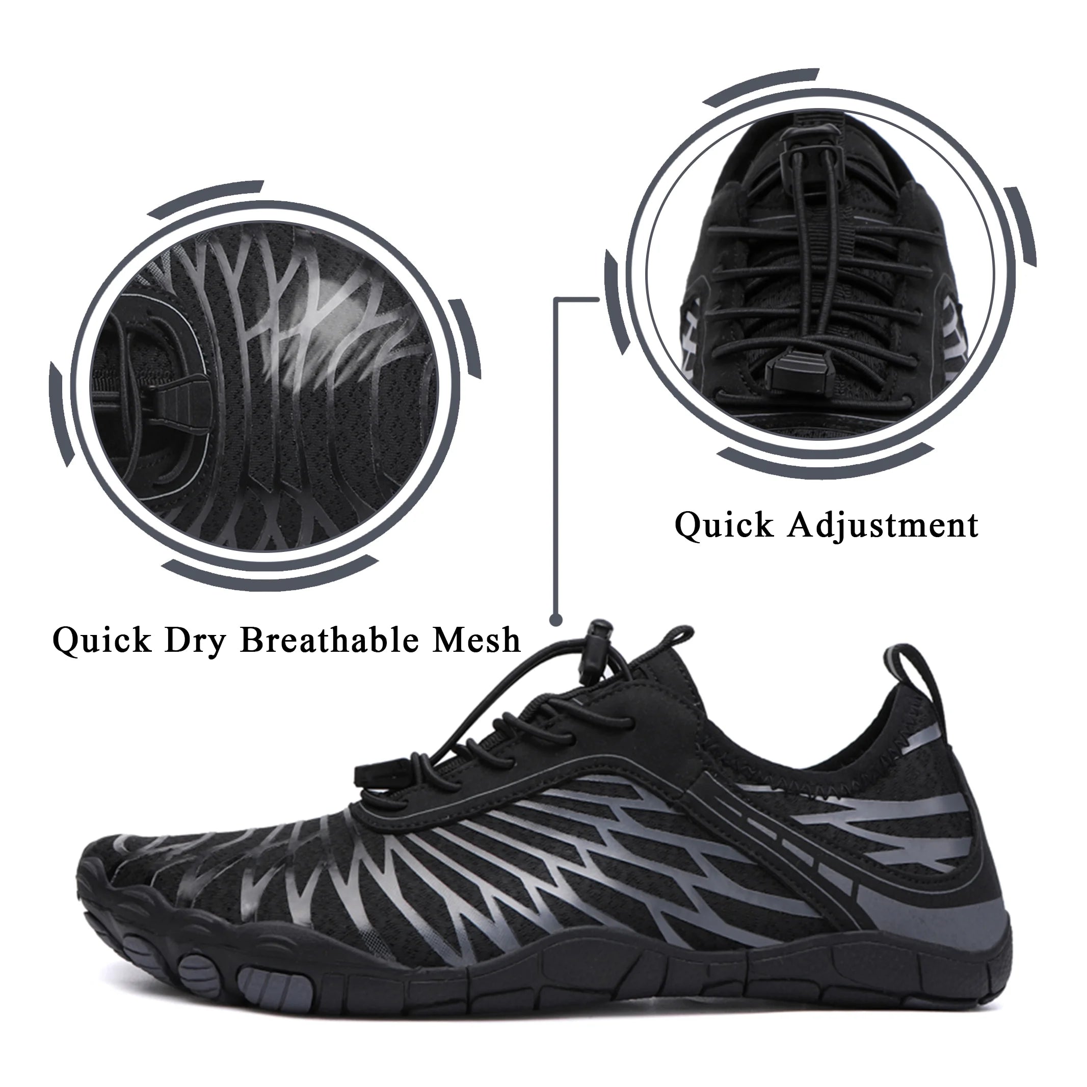 Water Shoes Women Men Quick Dry Wide Toe Box Hiking Aquatic Sports Shoes for Swim Beach Pool Boating, Black