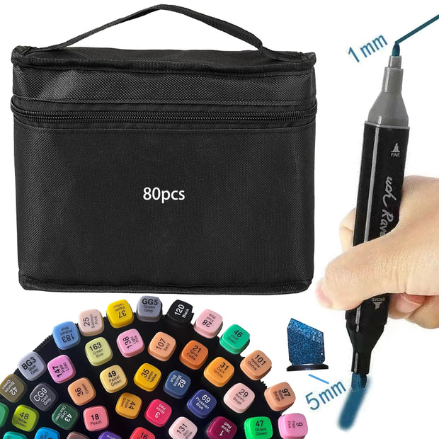 80 Colors Alcohol Based Markers Brush Tip, Double Tip Paint Pens Art Marker Set for Adult Coloring Drawing