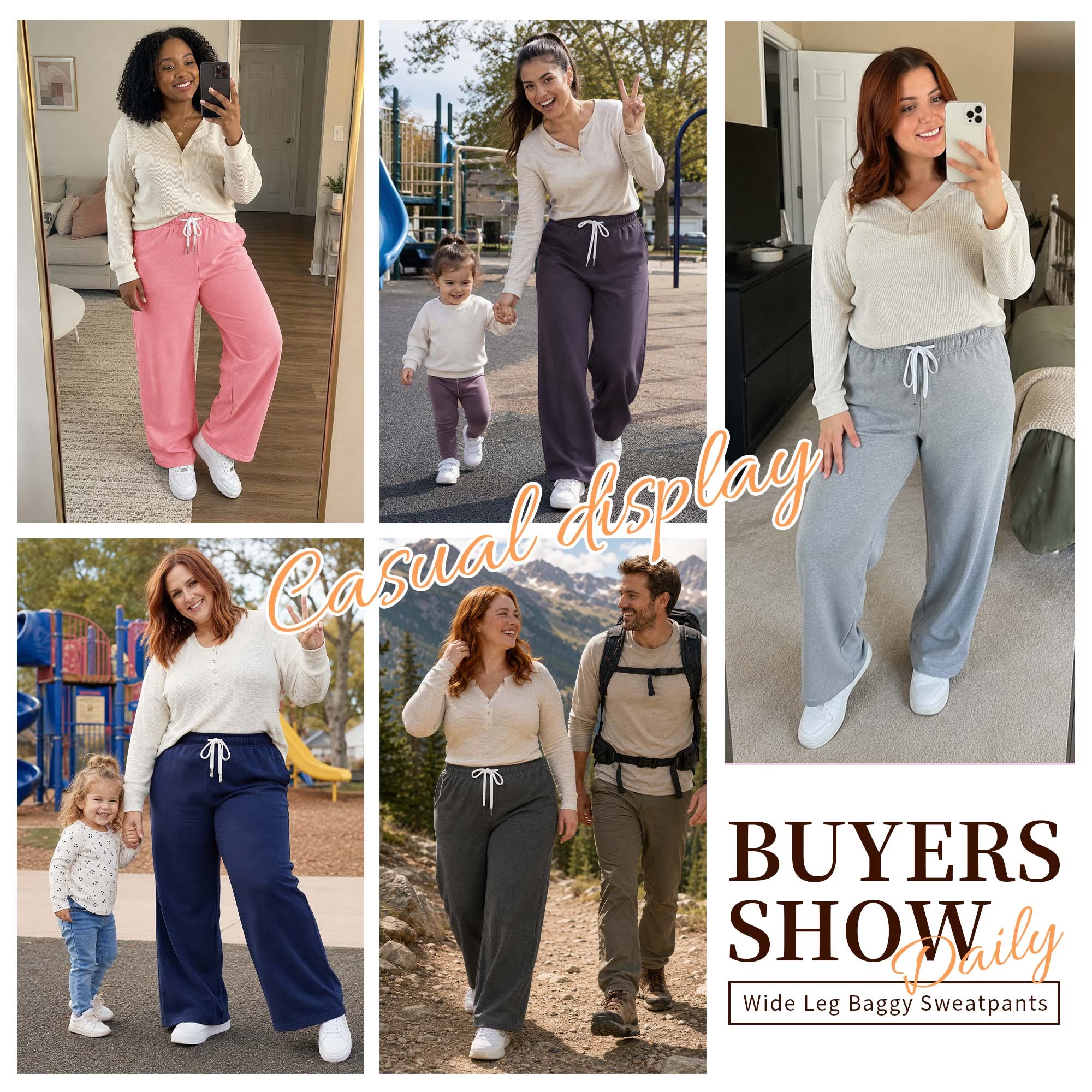 Sweatpants for Women Wide Leg Pants Fall Sweatpants with Pockets Elastic Waistband Comfy Pants Women Winter Lounge Pants Light Grey M
