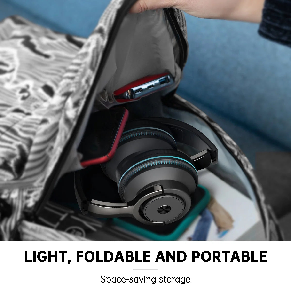 Wireless On-Ear Headphone, Upgrade Bass Hifi Stereo Heaset, Foldable, Noise Isolating over Ear Headphone W/ Microphone and Volume Control, for Computer Laptop Cell Phone,Black