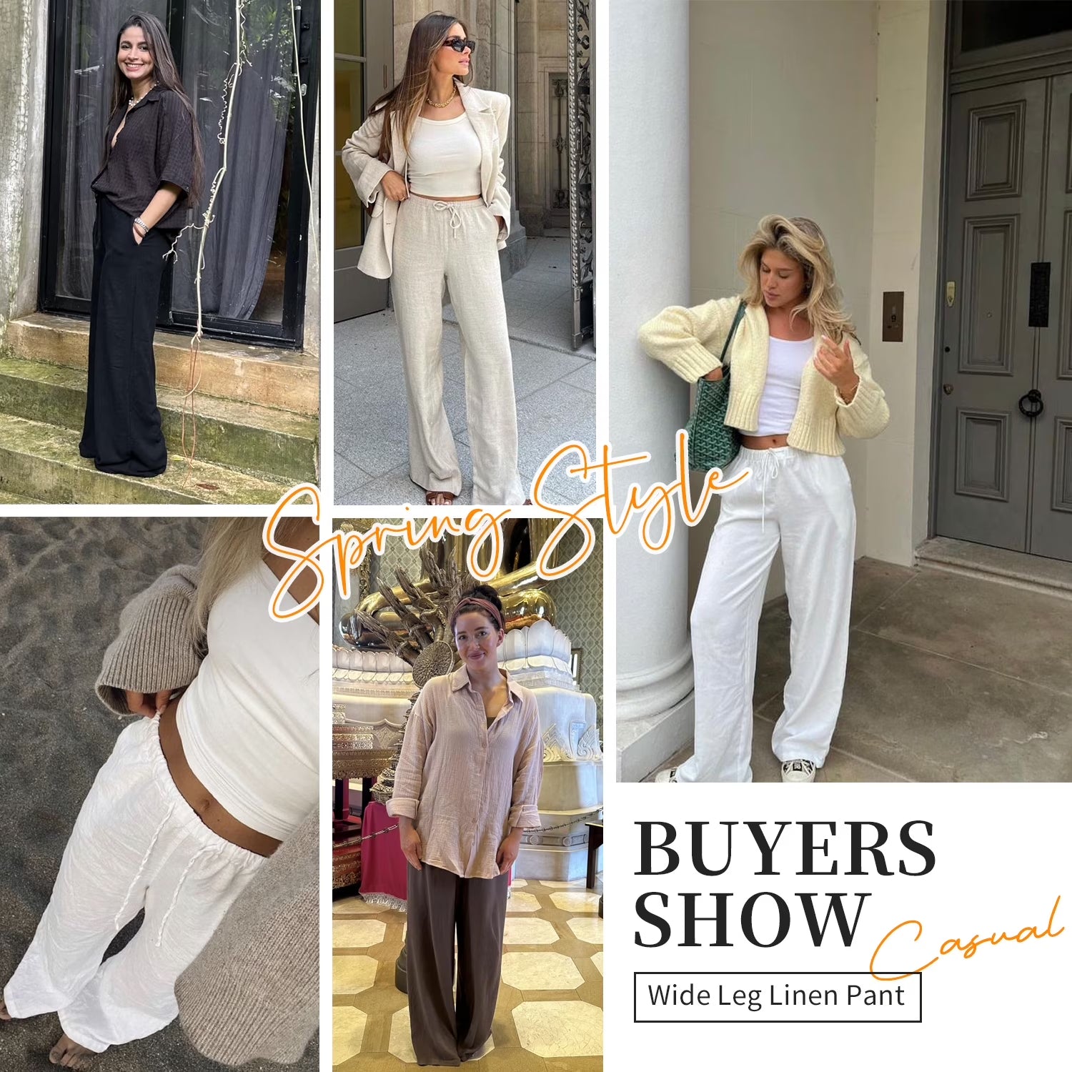 Pants for Women Wide Leg Linen Pant White Summer Casual Palazzo Flowy Pants with Pocket Drawstring Loose Lightweight Pants M
