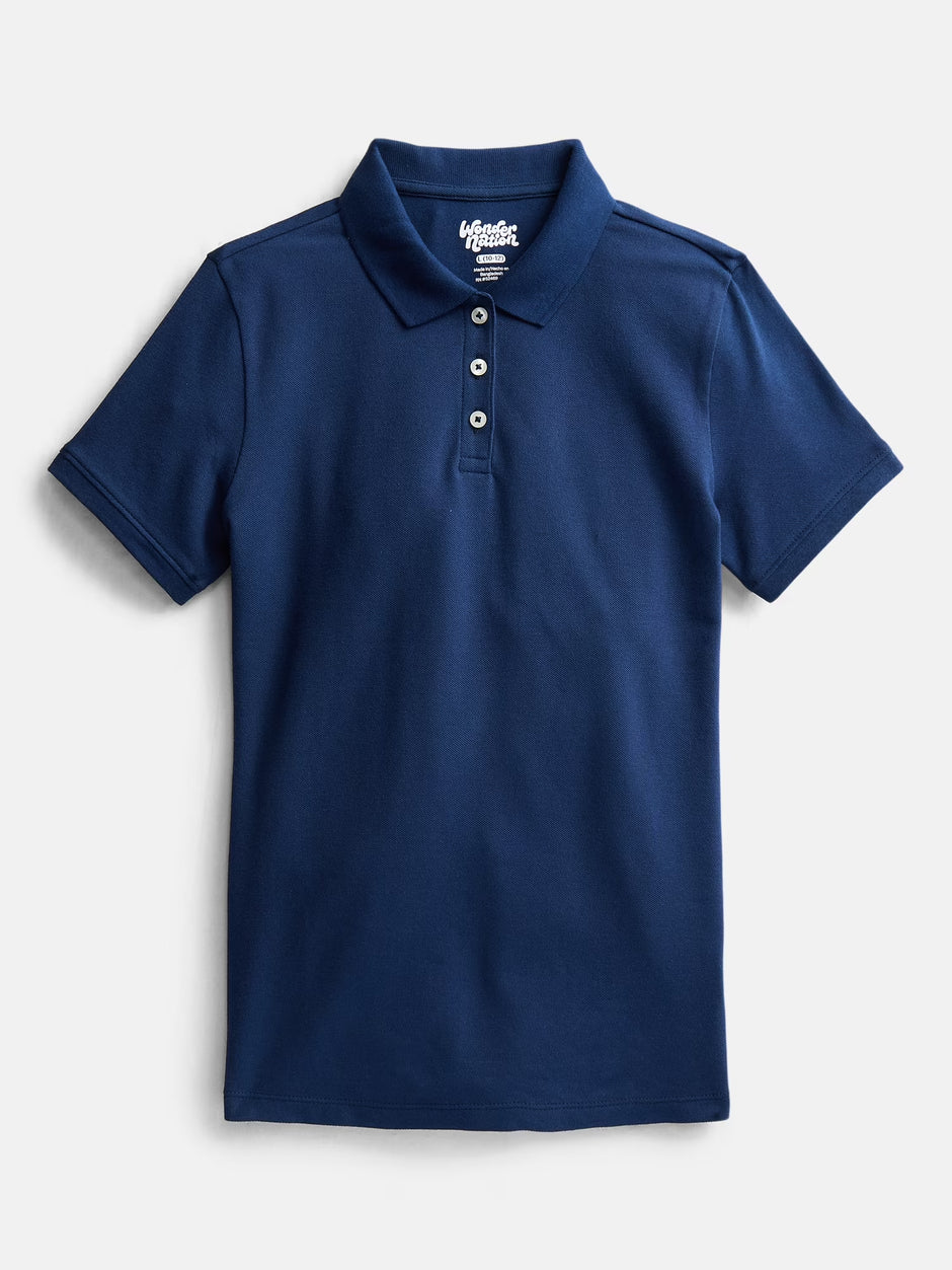 Girls School Uniform Pique Polo Shirt with Short Sleeves, Size 4-18