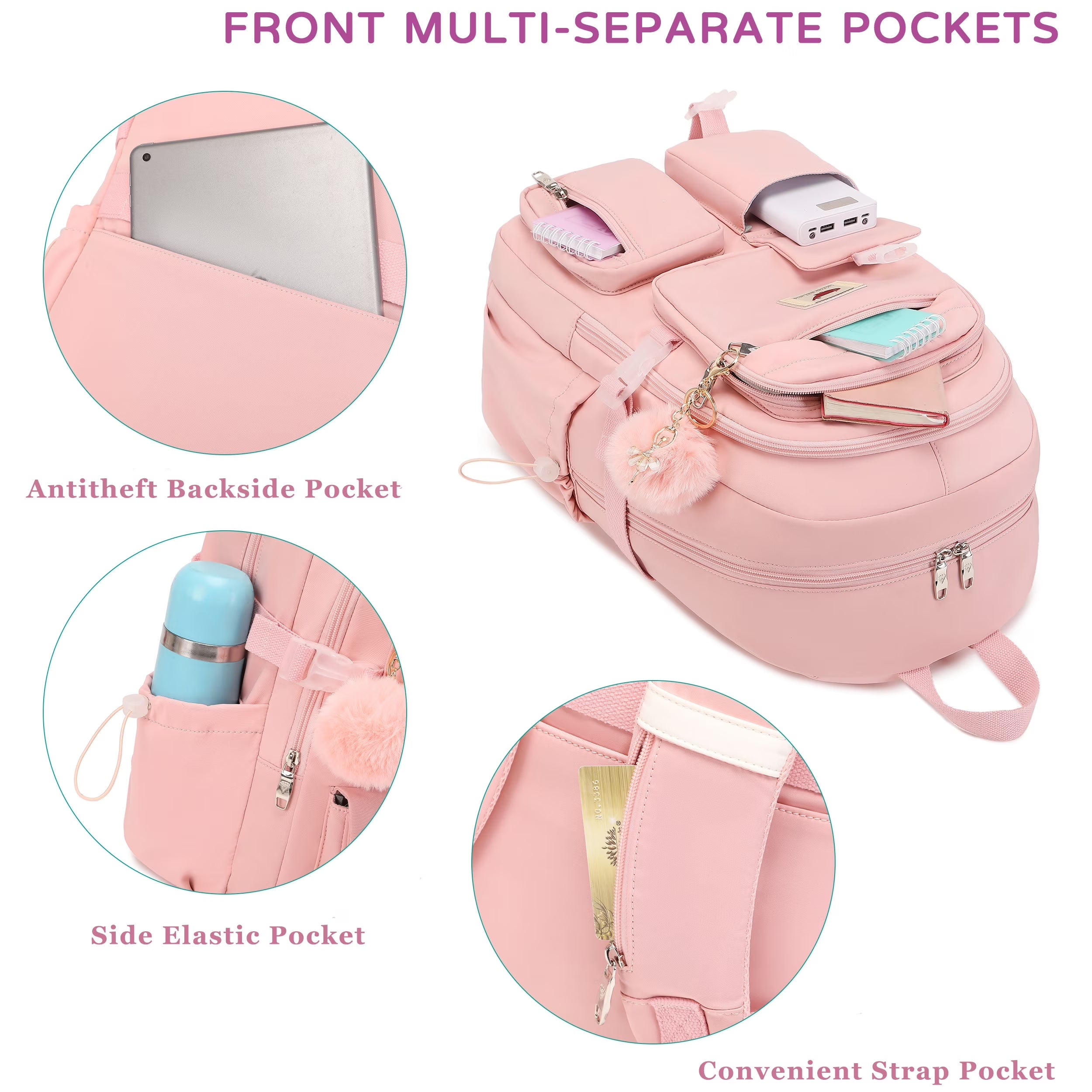 Laptop Backpack 15.6 Inch Kids Elementary Middle High School Bag College Backpacks anti Theft Travel Back Pack Large Bookbags for Teens Girls Women Students (Pink)
