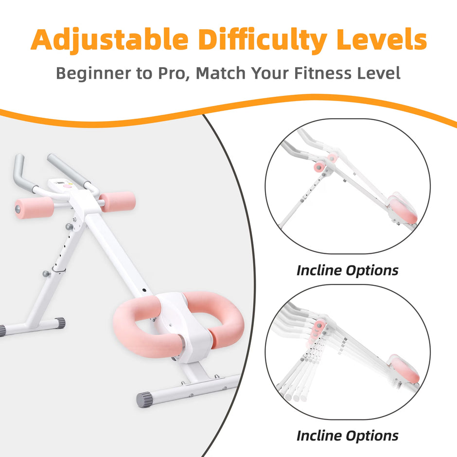 Ab Machine for Home Gym, Adjustable Ab Workout Equipment with LCD Display, Foldable Core Trainer, 440 Lbs Capacity, Pink