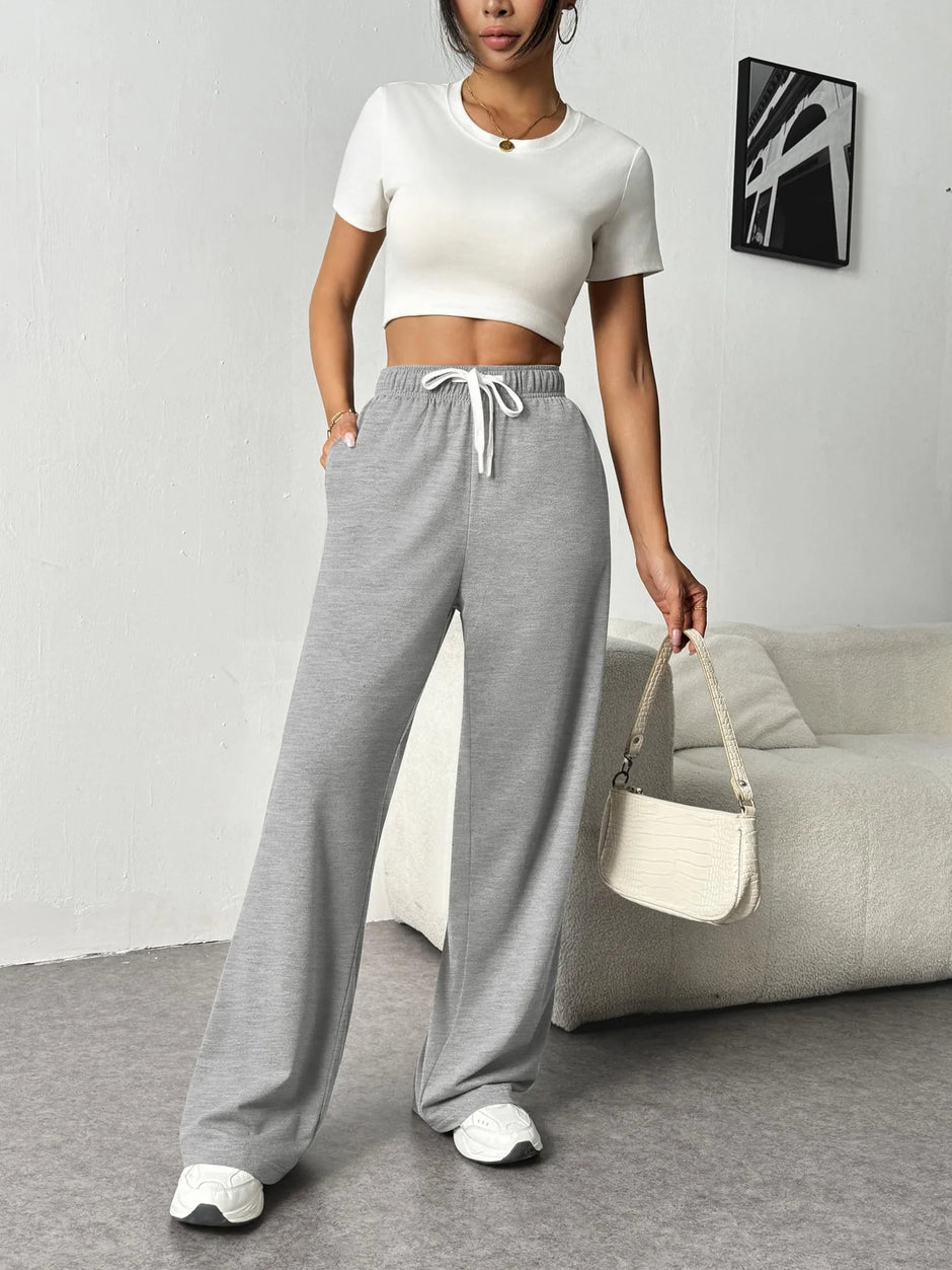 Sweatpants for Women Wide Leg Pants Fall Sweatpants with Pockets Elastic Waistband Comfy Pants Women Winter Lounge Pants Light Grey M
