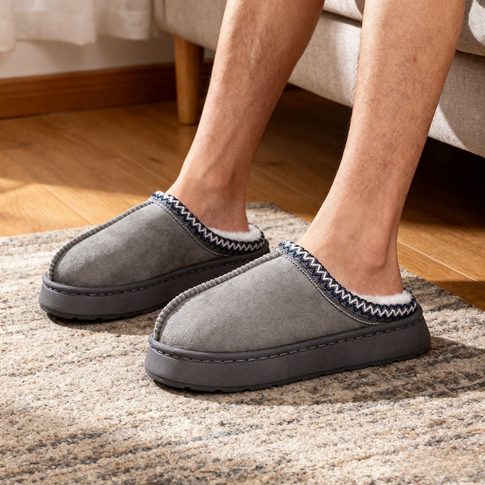 Cozy Platform Fuzzy Slippers for Women and Men Short Ankle Slippers with Anti-Slip Sole Lined with Warm Furry Perfect for Indoor & Outdoor Use