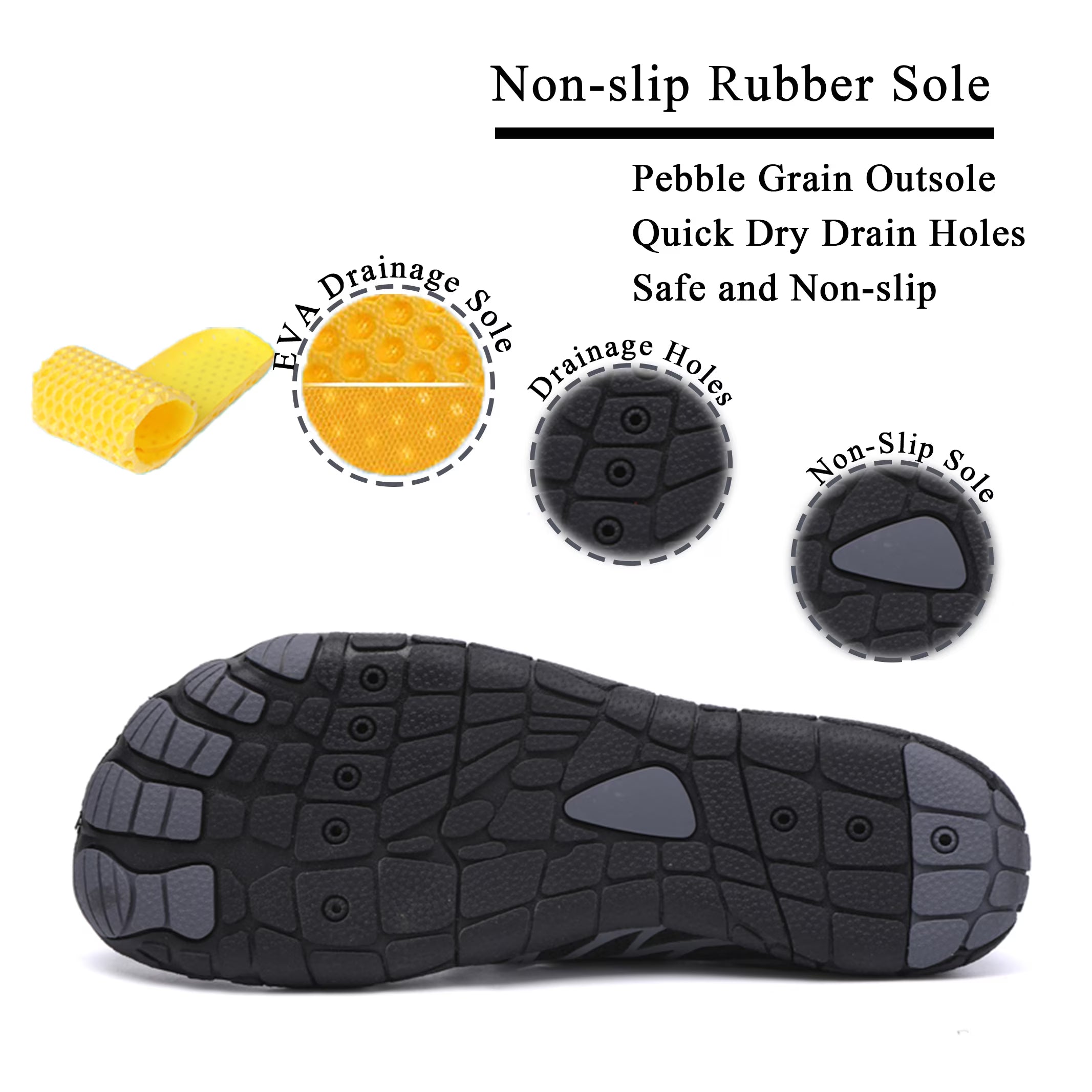 Water Shoes Women Men Quick Dry Wide Toe Box Hiking Aquatic Sports Shoes for Swim Beach Pool Boating, Black