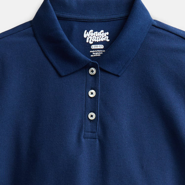 Girls School Uniform Pique Polo Shirt with Short Sleeves, Size 4-18