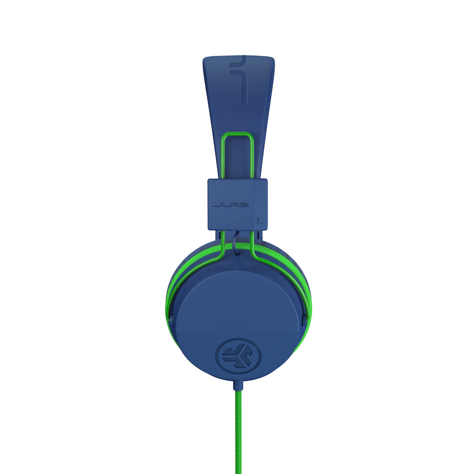 Jbuddies Studio On-Ear Kids Wired Headphones, Blue/Green, Studio Volume Safe, Volume Limiter, Folding, Adjustable, Noise Isolation, with Mic