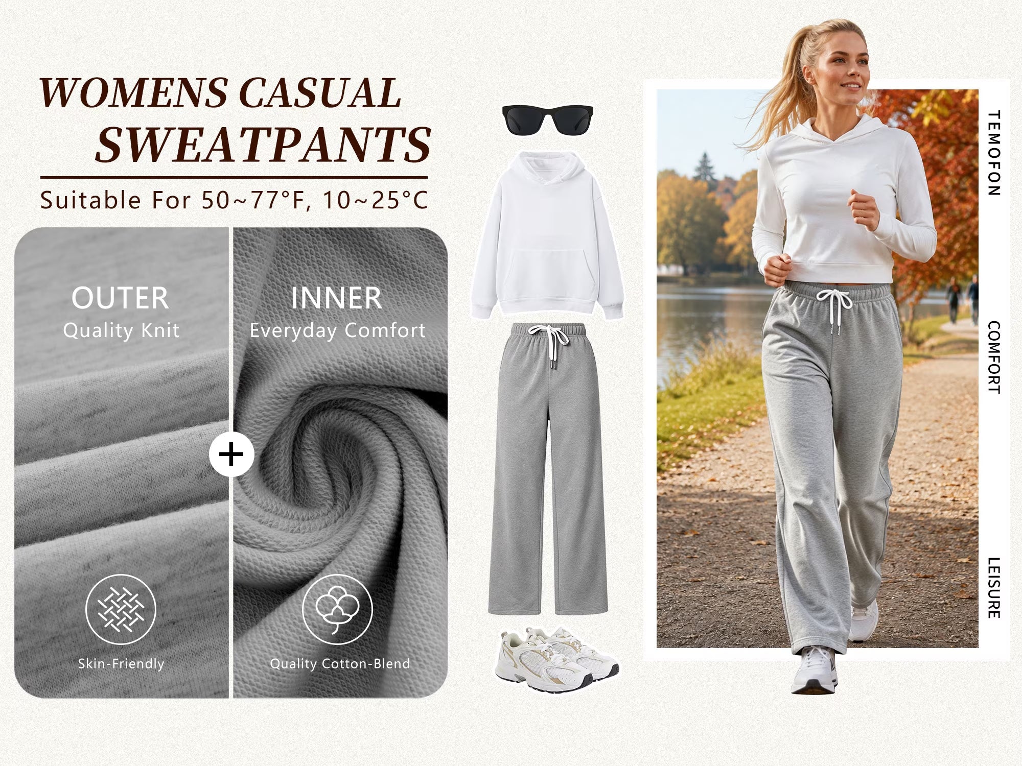 Sweatpants for Women Wide Leg Pants Fall Sweatpants with Pockets Elastic Waistband Comfy Pants Women Winter Lounge Pants Light Grey M