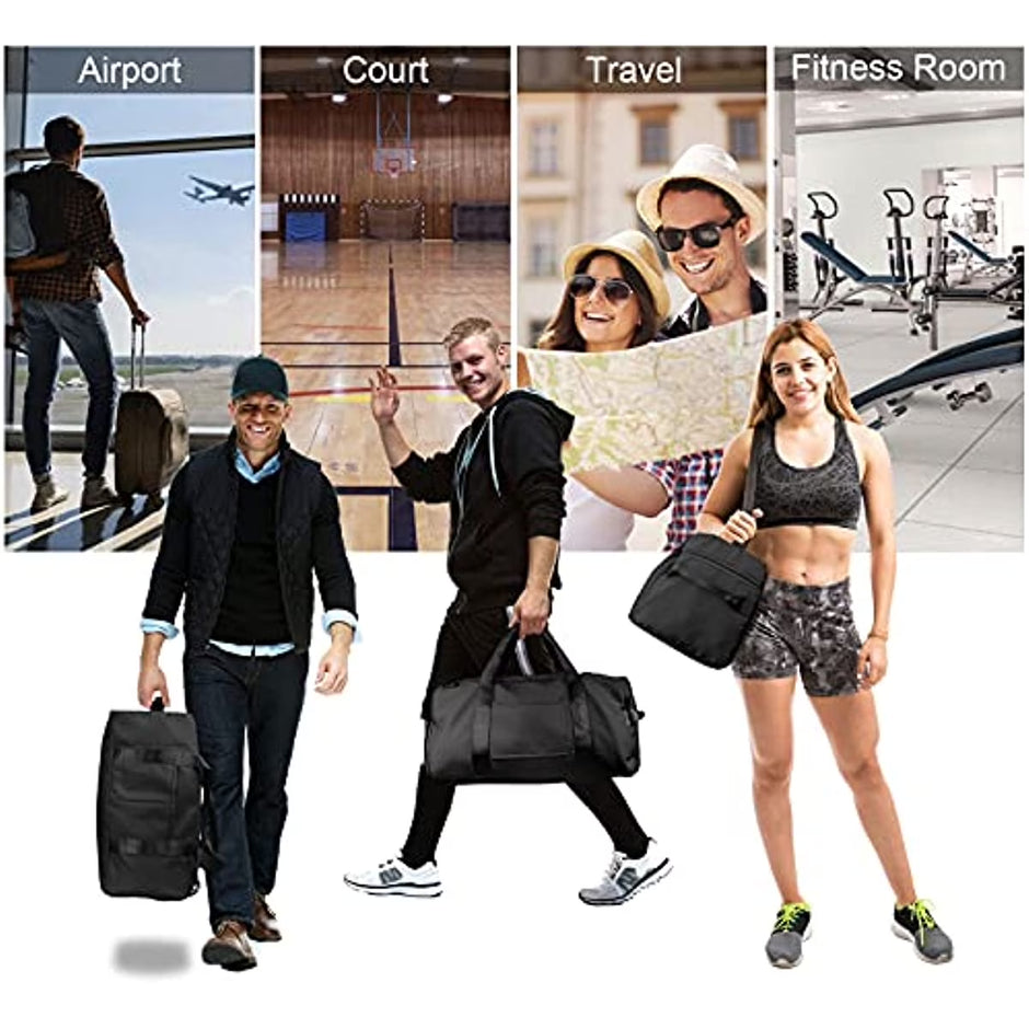 Sports Gym Bag Travel Duffel Bag Waterproof Weekender Overnight Tote Carry on Bag with Wet Pocket & Shoes Compartment for Men Women Lightweight Adjustable Strap Black