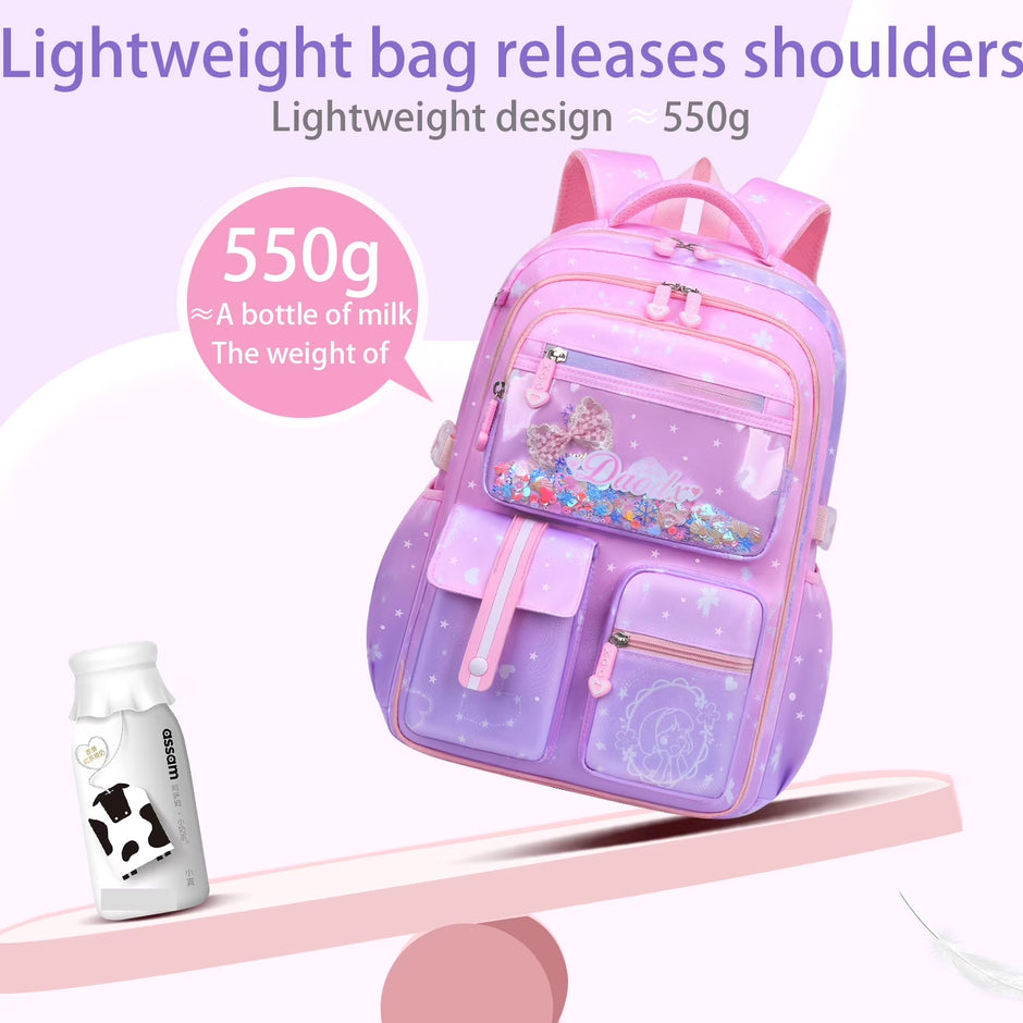 School Backpacks for Girls, Kids Lightweight Fashion School Bag Waterproof School Bookbags Gifts-Purple