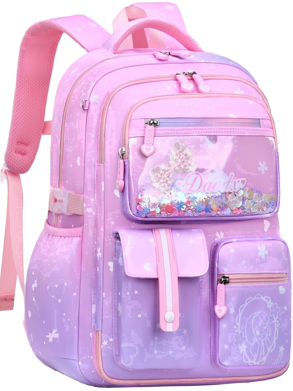 School Backpacks for Girls, Kids Lightweight Fashion School Bag Waterproof School Bookbags Gifts-Purple