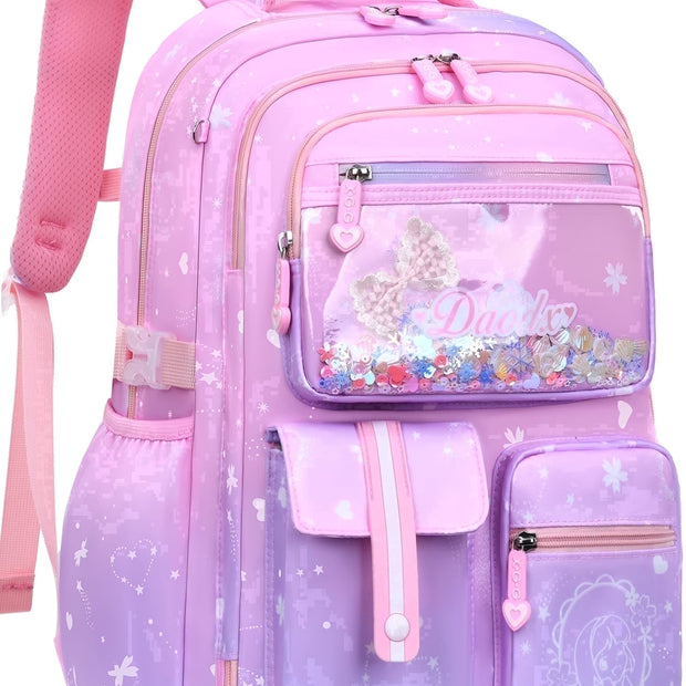 School Backpacks for Girls, Kids Lightweight Fashion School Bag Waterproof School Bookbags Gifts-Purple