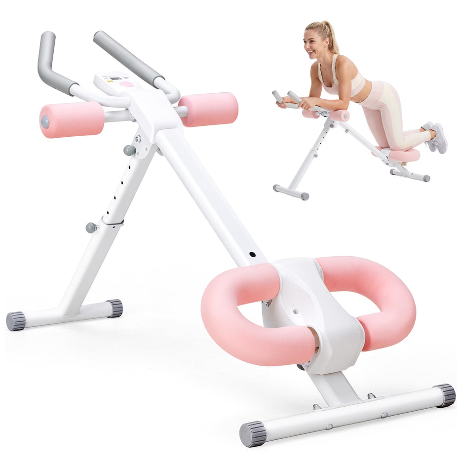 Ab Machine for Home Gym, Adjustable Ab Workout Equipment with LCD Display, Foldable Core Trainer, 440 Lbs Capacity, Pink