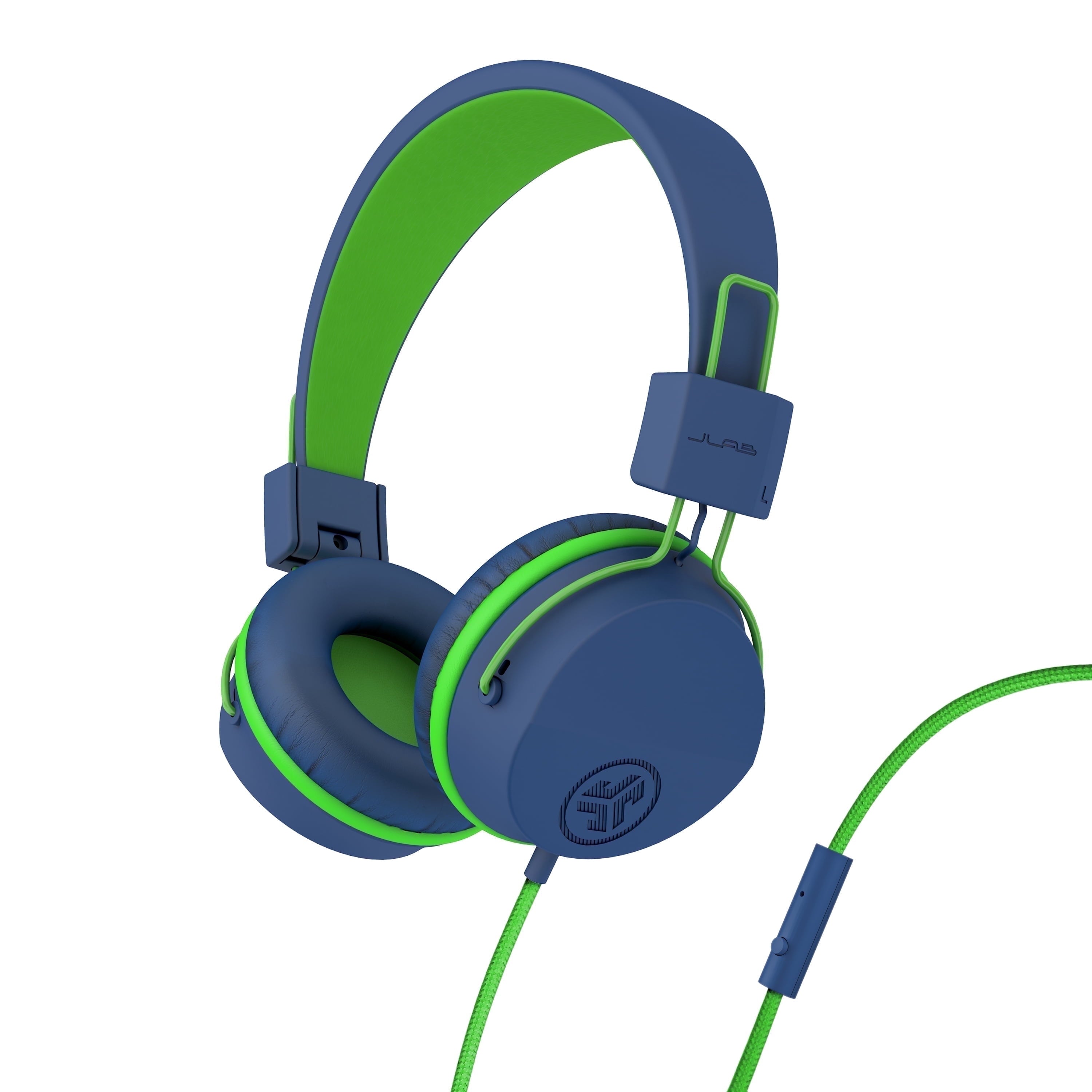 Jbuddies Studio On-Ear Kids Wired Headphones, Blue/Green, Studio Volume Safe, Volume Limiter, Folding, Adjustable, Noise Isolation, with Mic